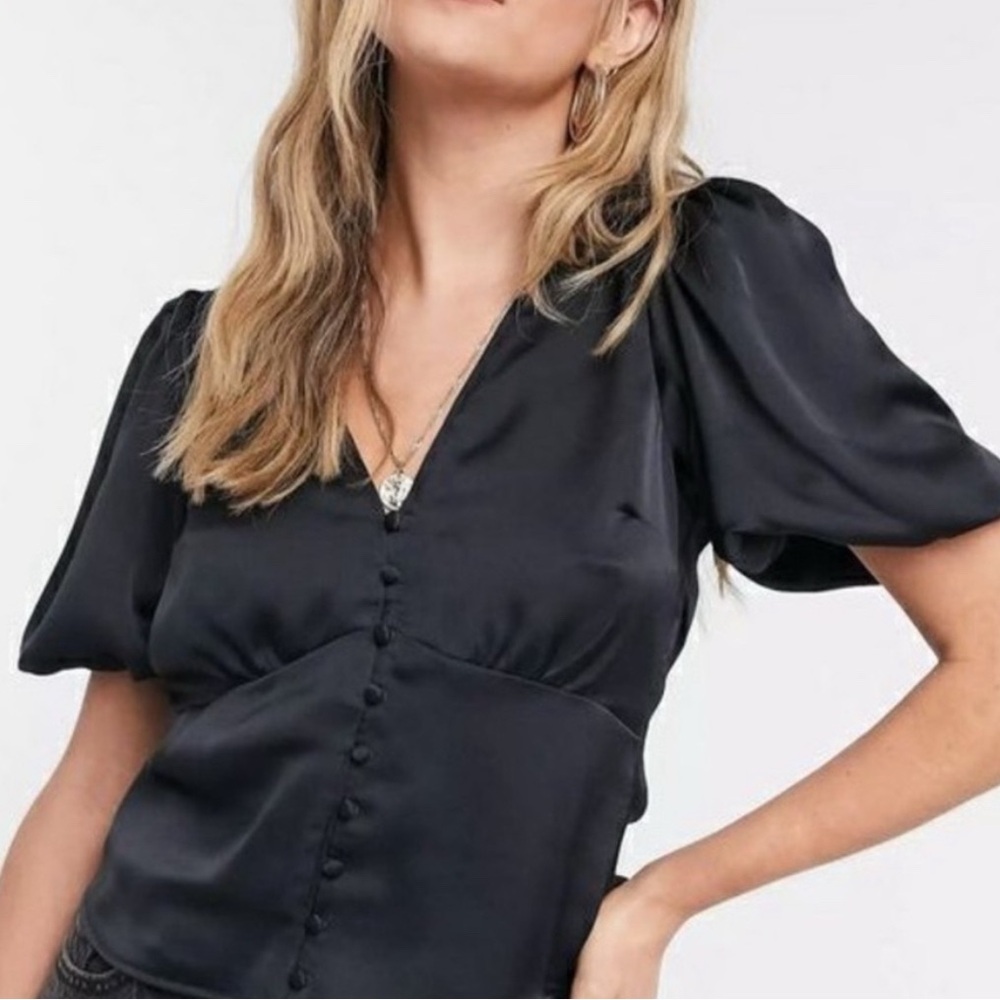 A&F Black Satin Puff Sleeve Blouse - Picture 3 of 6